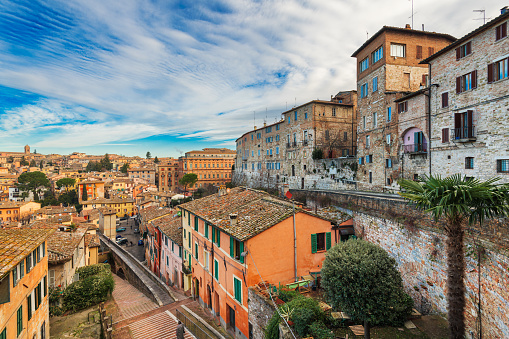 Perugia, Italy on the medieval Aqueduct Street in the morning.