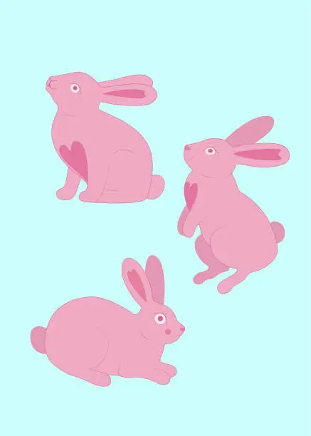 Vector illustration of Cute pink rabbits with hearts