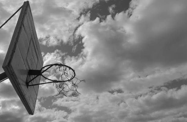 istock basketball basket in black and white, horizontal plane 1386890658