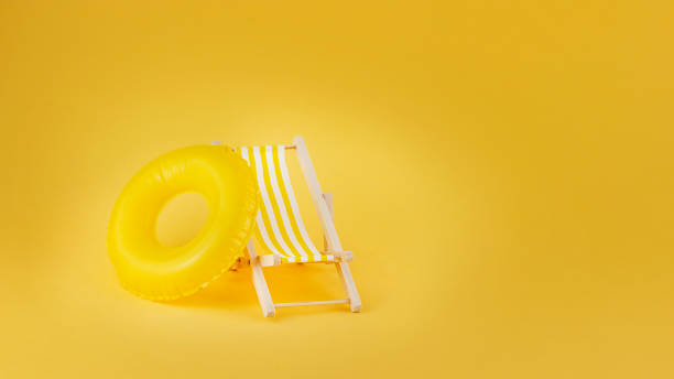 istock Front view of striped beach chair 1386892935