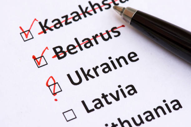 istock Checkboxes on white checklist against the names of countries 1386897426