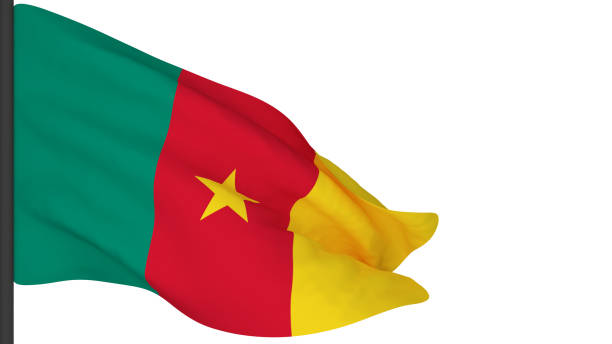 Closeup of Ruffled Cameroon Flag, Cameroon Flag Blowing in Wind