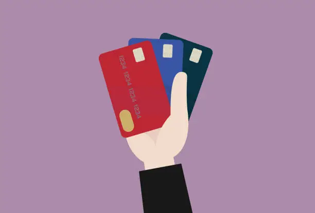 Vector illustration of Businessman holds three credit cards