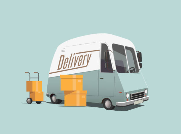 ilustrações, clipart, desenhos animados e ícones de mini van de entrega - van delivery van mini van messenger