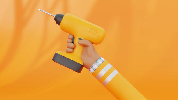 istock 3D Render of Construction Worker Craftsman Holding Drill 1386900314