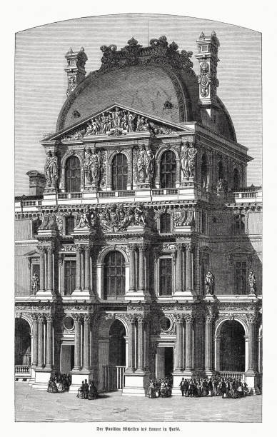 istock Pavillon Richelieu, Louvre, Paris, France, wood engraving, published in 1870 1386903907