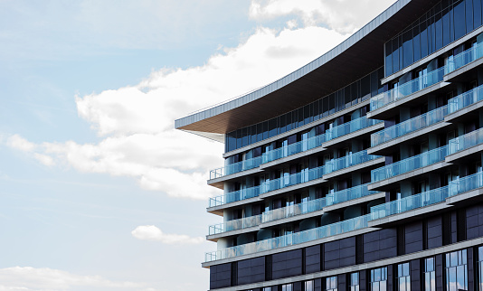 building of a modern hotel against the sky. copy space. Contemporary residential building exterio