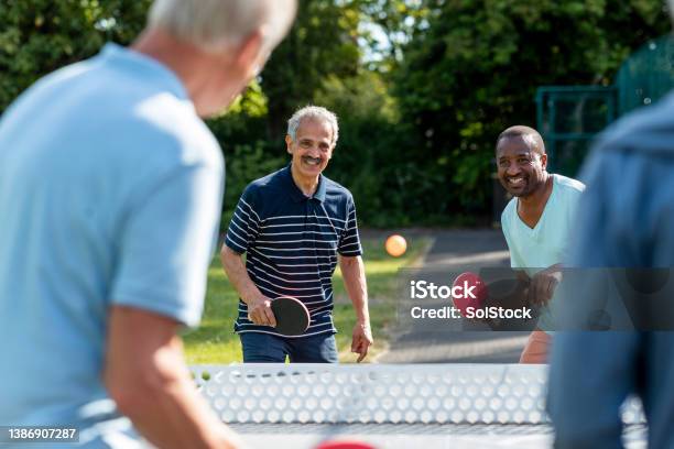 Ive Got This One Stock Photo - Download Image Now - Table Tennis, Senior Adult, Playing