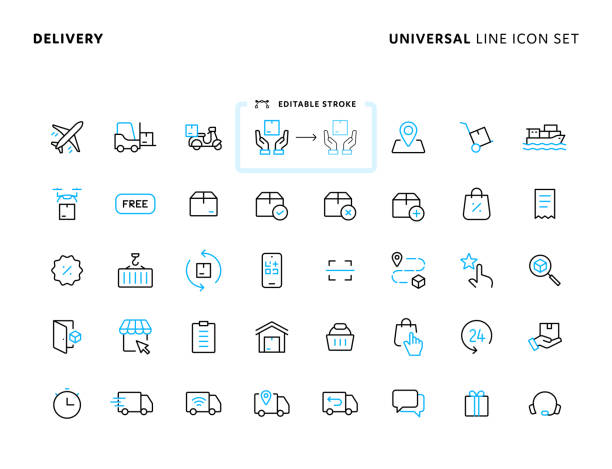 lieferung universelles zweifarbiges liniensymbol-set mit bearbeitbarer kontur. icons eignen sich für webseiten-, mobile app-, ui-, ux- und gui-design. - twotone stock-grafiken, -clipart, -cartoons und -symbole