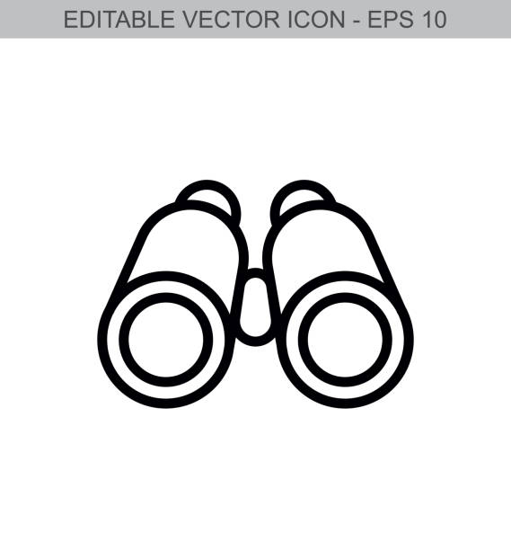 binoculars sign. editable stroke line icon. vector illustration. - hayvan gözü stock illustrations