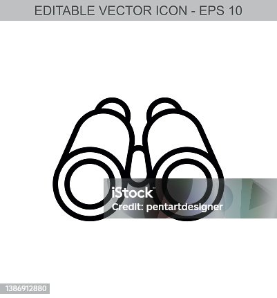 istock Binoculars sign. Editable stroke line icon. Vector illustration. 1386912880