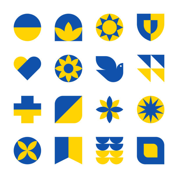 nowoczesne geometryczne ikony ukrainy - sunflower hearts stock illustrations