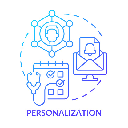 Personalization blue gradient concept icon. Individual patients service. Healthcare macro trends abstract idea thin line illustration. Isolated outline drawing. Myriad Pro-Bold font used