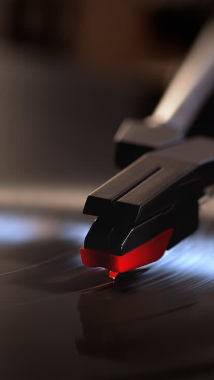 Vinyl record on a turntable. Vertical.