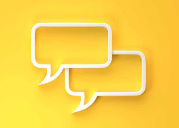 istock 3D Flat frame speech bubbles icon for text quote on a yellow background with copy space 1386920469
