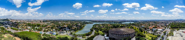 Panoramic aerial view. March 2022. Panoramic photograph of Lagoa da Pampulha located in Belo Horizonte in the state of Minas Gerais. Brazil. belo horizonte photos stock pictures, royalty-free photos & images