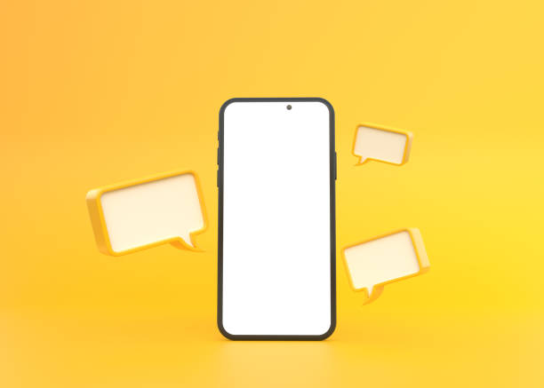 istock Chat bubbles and smartphone isolated on a yellow background 1386922175