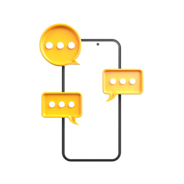 Chat bubbles and smartphone isolated on a white background. Speech bubble icon. Comment symbol. Bubble talk. Comment sign. Concept of social media posts, SMS, comments. 3d rendering 3d illustration