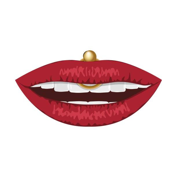 illustrations, cliparts, dessins animés et icônes de lèvres. lèvres rouges percées des femmes. - meat