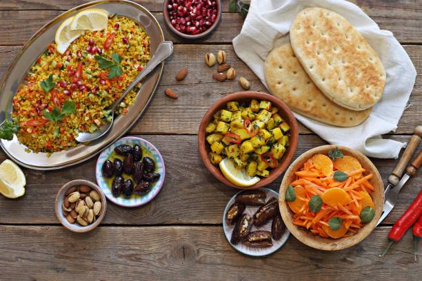 istock African food table concept. Traditional African or middle easter dishes assortment. 1386925685
