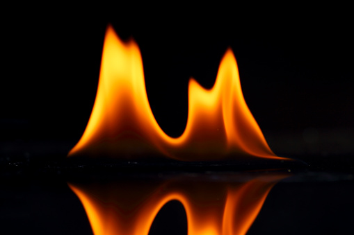 Shape of a fire burning. Yelow and orange flame on black background.