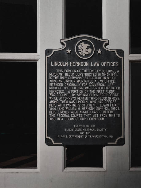 Springfield, Illinois USA, March 20, 2022: The sign on the front of the Lincoln Herson Law Office. Part of the Tinsley Building, a merchant block constructed in 1840-1841. It is the only surviving structure in which Abraham Lincoln maintained a law office.