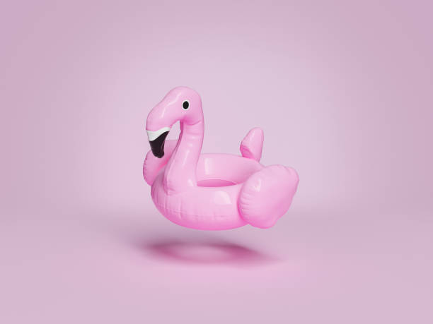 flamingo float suspended on pink background minimalistic scene of a flamingo float suspended on a pink background. 3d rendering flamingo floaty stock pictures, royalty-free photos & images