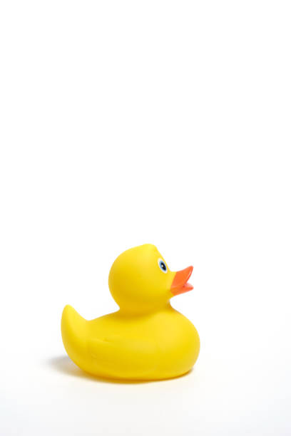 istock Yellow rubber duck on a white background. 1386931779