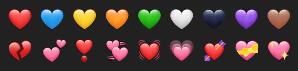 emoji-set von herzen in verschiedenen farben und typen - emoji stock-grafiken, -clipart, -cartoons und -symbole