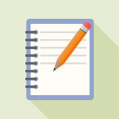 istock Notebook and pencil with shadow. Flat vector icon with notepad and pencil. 1386933571