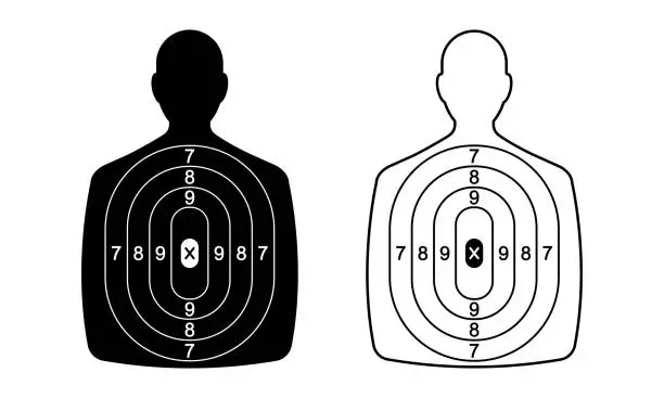 Vector illustration of Man-target shoot vector silhouette on white background. Vector target shooting.