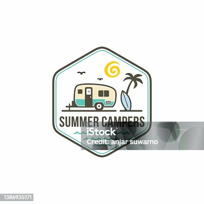 istock recreational vehicle or adventure and camper trailer icon template, travel and leisure vector design. 1386935171