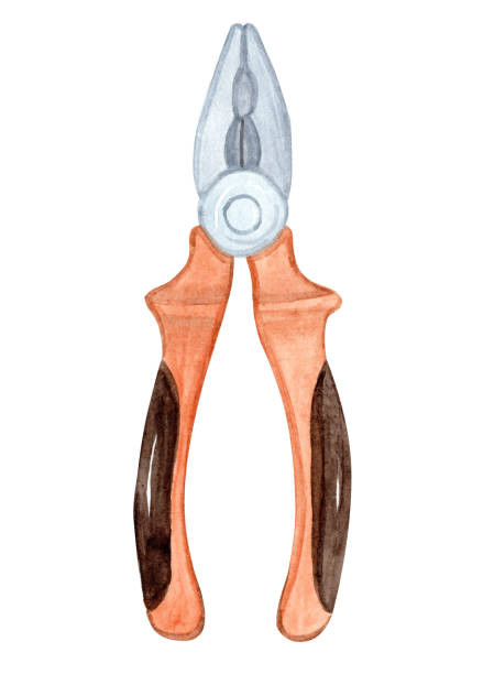 ilustrações de stock, clip art, desenhos animados e ícones de watercolor orange pliers tool isolated on white - pliers work tool white background craft