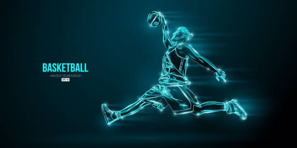istock Abstract silhouette of a basketball player man in action isolated blue background. Vector illustration 1386942403