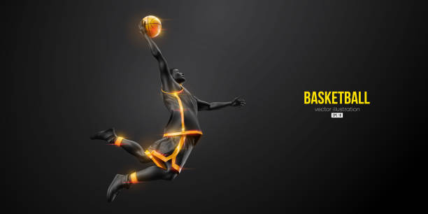 istock Abstract silhouette of a basketball player man in action isolated black background. Vector illustration 1386942405