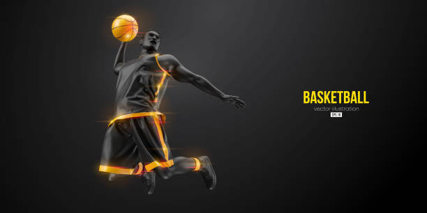 istock Abstract silhouette of a basketball player man in action isolated black background. Vector illustration 1386942415