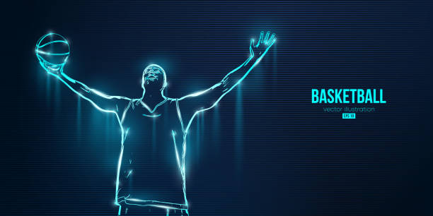 istock Abstract silhouette of a basketball player man in action isolated blue background. Vector illustration 1386942517