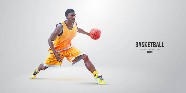 istock Realistic silhouette of a basketball player man in action isolated white background. Vector illustration 1386942677