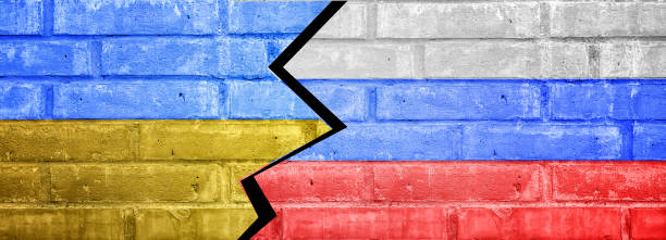 istock Russia flag painted on old brick wall texture background 1386943581