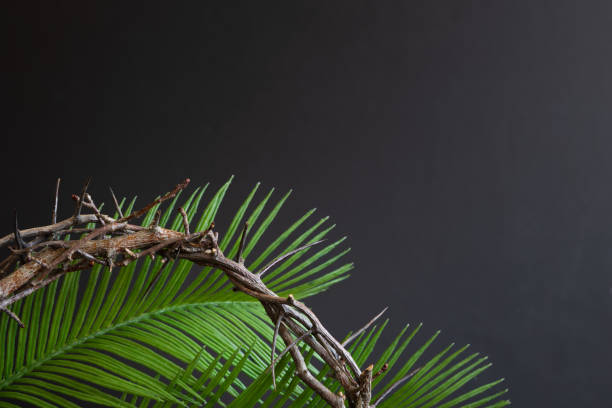 Crown of thorns and palms on black