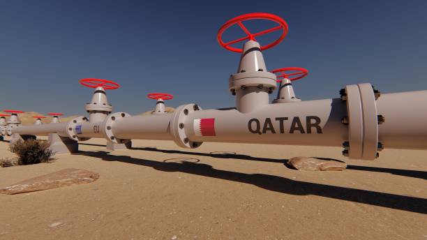 gazociąg z flagami kataru i ue. renderowanie 3d - qatar zdjęcia i obrazy z banku zdjęć