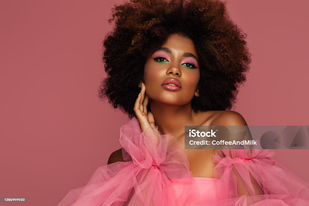 Beautiful afro woman with bright make-up African-American Ethnicity Stock Photo