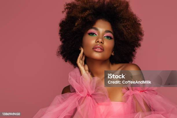 Beautiful Afro Woman With Bright Makeup Stock Photo - Download Image Now - African-American Ethnicity, African Ethnicity, Fashion Model