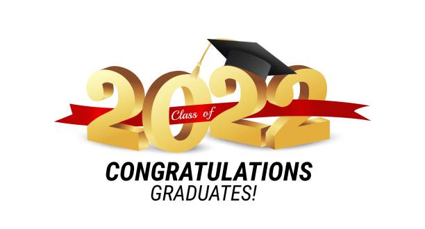 2022년 클래스. 3d 텍스트 벡터 일러스트레이션으로 골드 졸업 컨셉을 졸업한 것을 축하합니다. - graduation stock illustrations