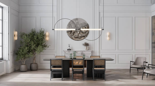 Dininig area in a luxuriuos apartment in 3d render