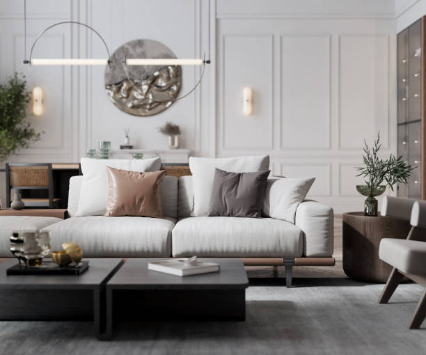 3d rendering of cozy sofa in living room