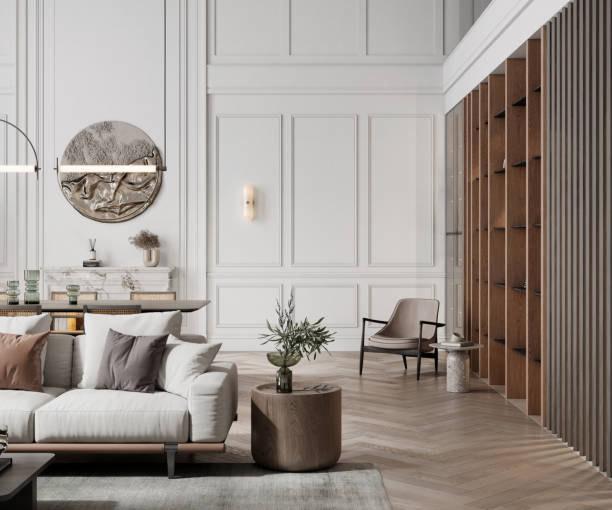 3d rendering on luxurious apartment interior - luxe stockfoto's en -beelden