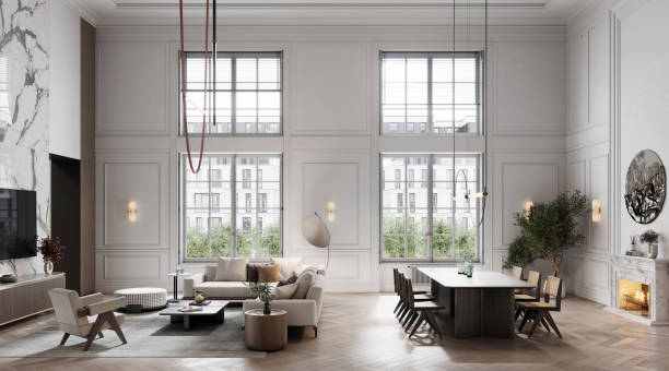 istock Luxurious interiors of a modern living room in 3d rendering 1386951948