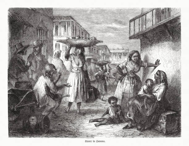 istock A street in Havana, Cuba, wood engraving, published in 1870 1386952369