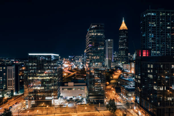 istock reflections and lights in the night skyline 1386954516